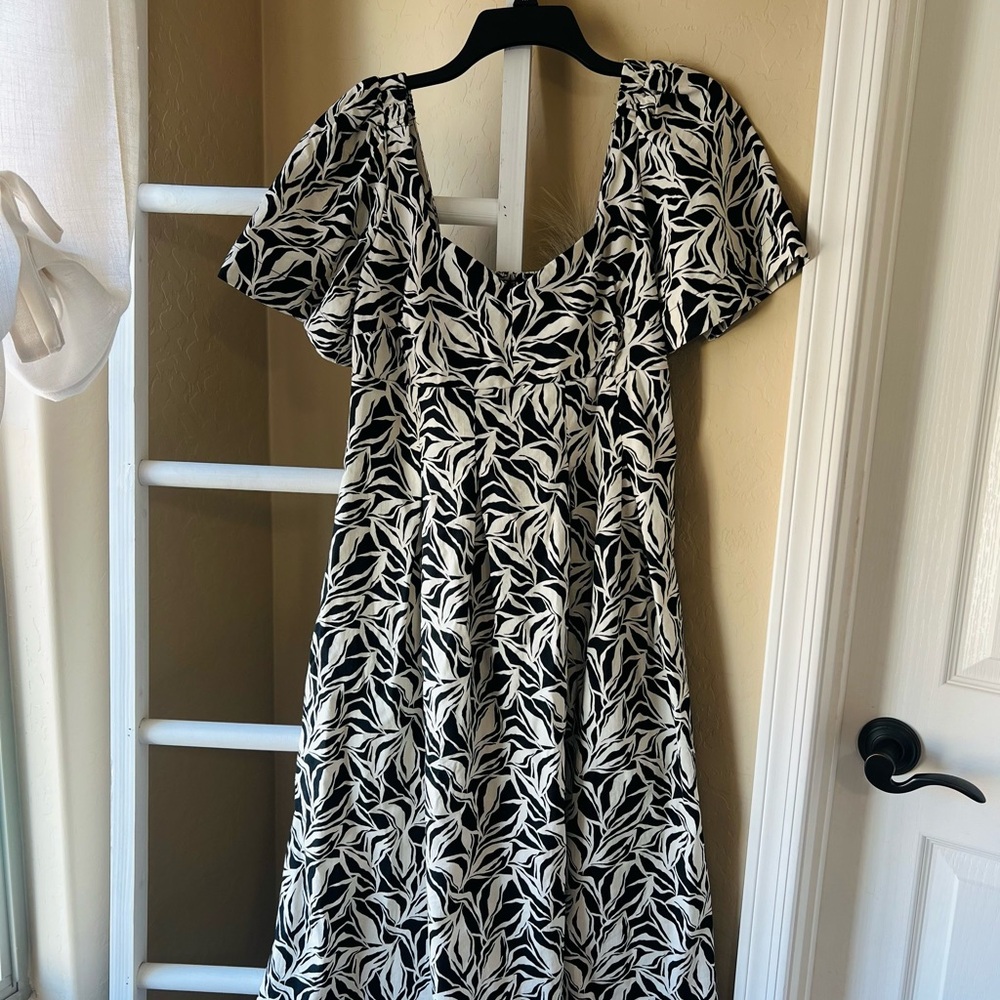 A New Day Black and White Flutter Sleeve Dress